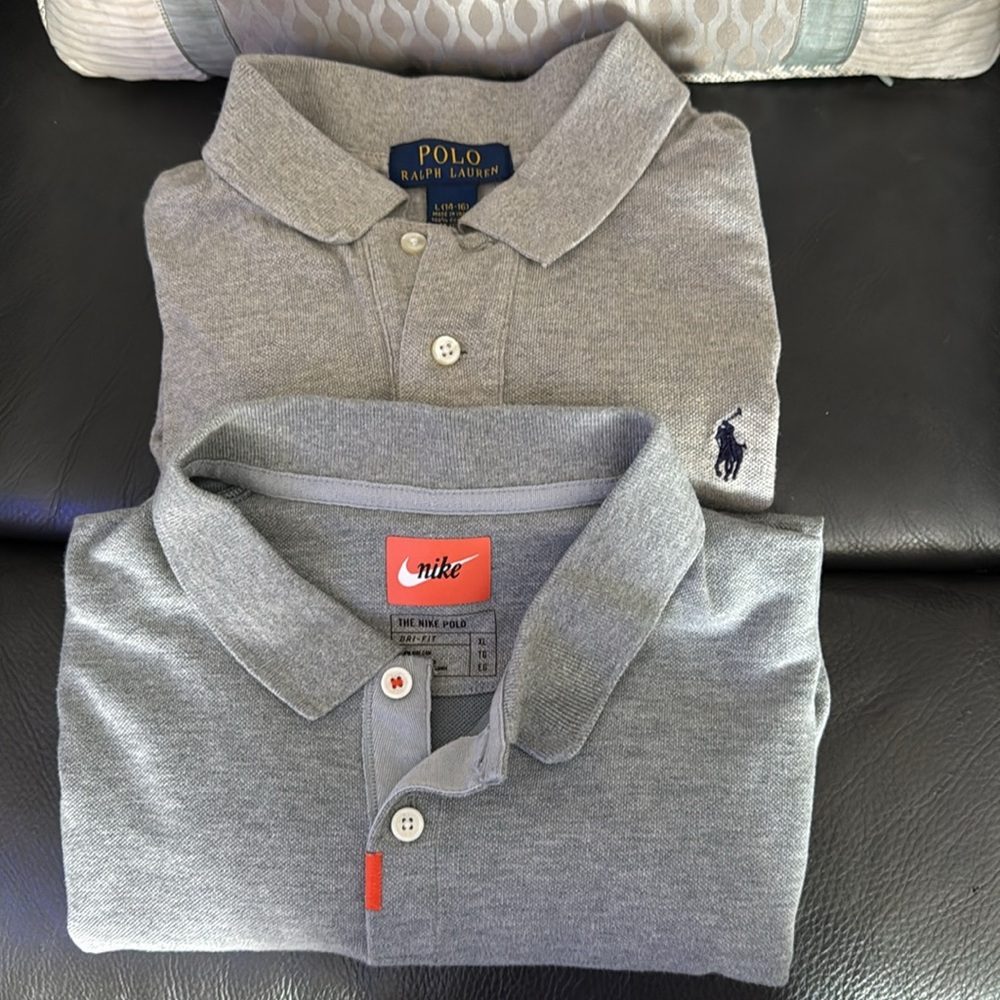 Bundle: Polo by Ralph Lauren Gray Classic Polo Shirt & Nike Polo Dri-Fit